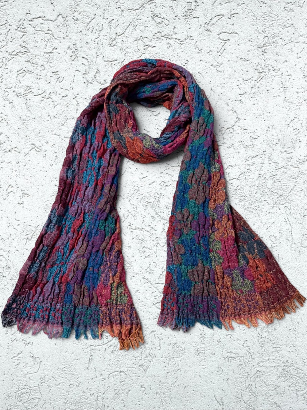🌻PONCHO GENE Crinkle Floral Knit Women's Scarf - Boho Autumn Colors